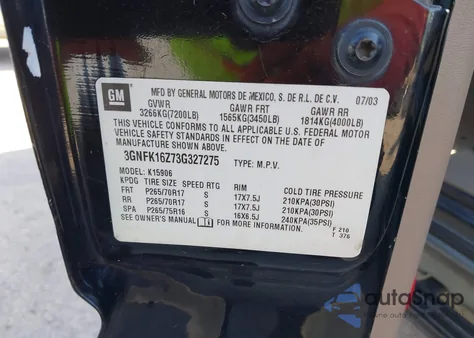 2003 Chevrolet Suburban 1500 Z71 from USA, damaged, VIN 3GNFK16Z73G327275